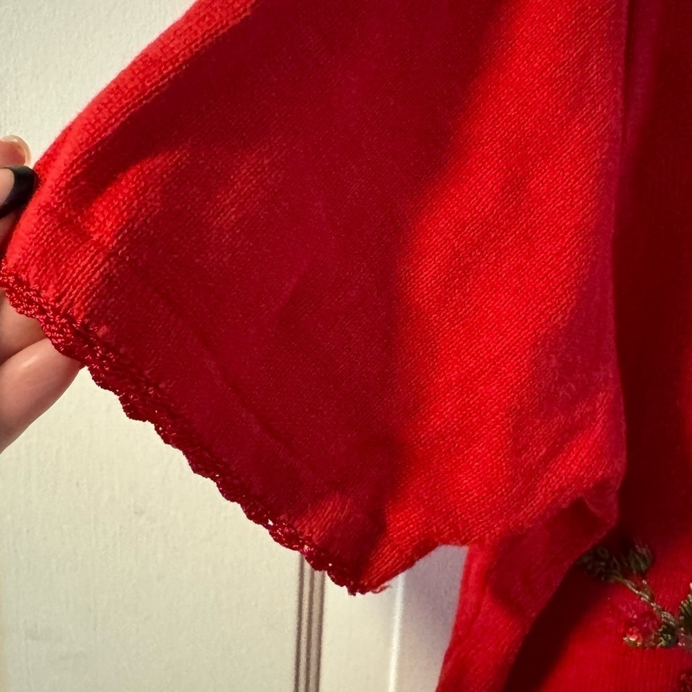 Sequin Beaded Embroidered Rose Red Cardigan Sweater Grannycore VTG Valentines Da - Picture 4 of 15